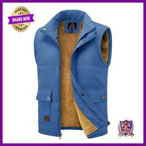 Men's Winter Fleece Lined Vest Windproof Water Resistant Sleeveless Jacket